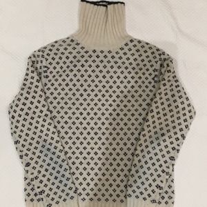 Lands' End Turtleneck Sweater Wool Blend Snowflake